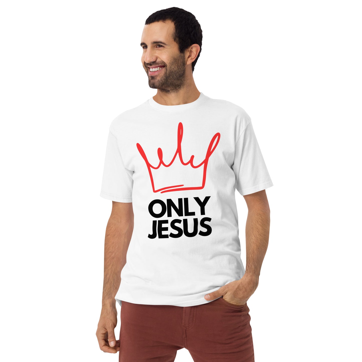 Men’s premium heavyweight tee | ONLY JESUS | HAPPYPEOPLE BRANDMISSION